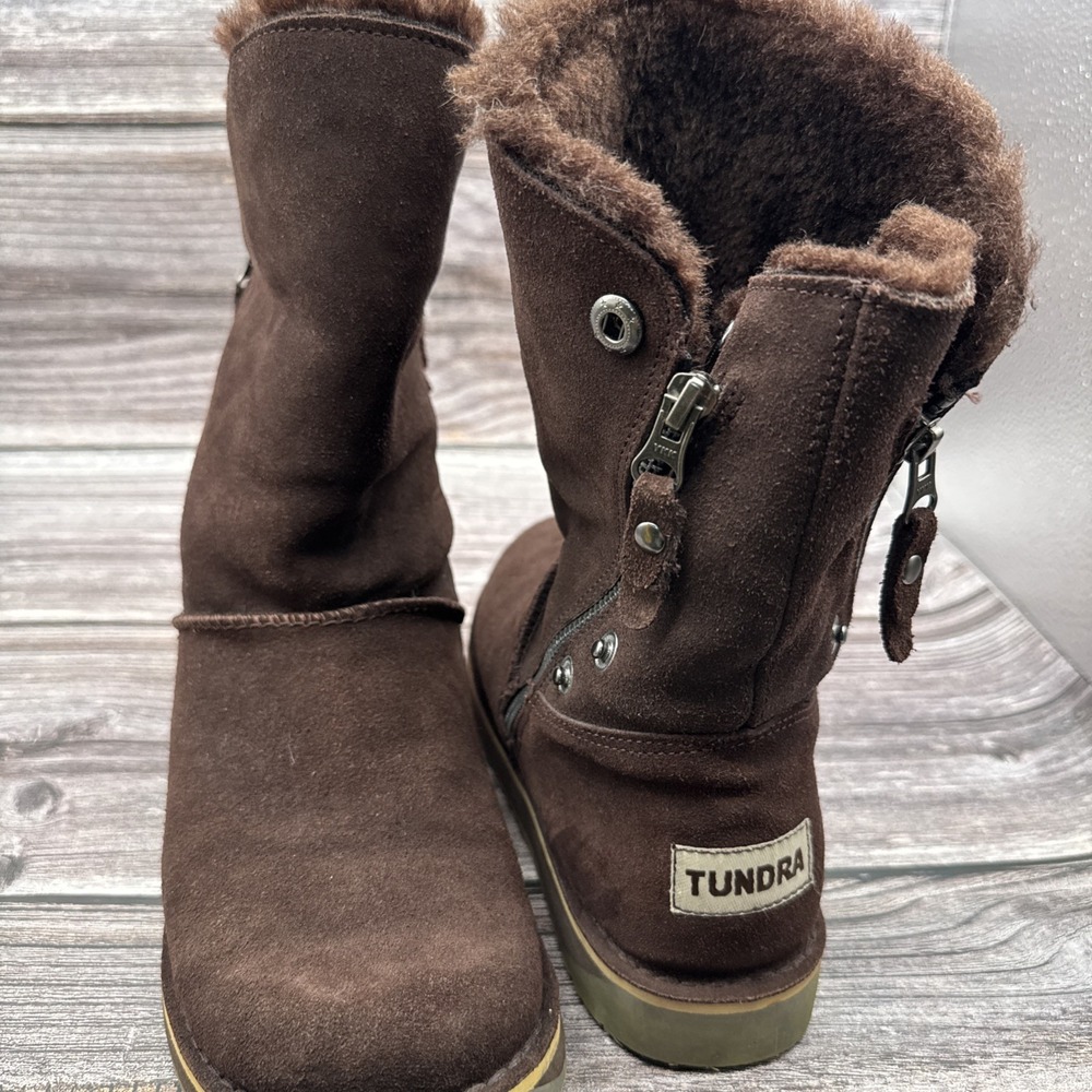 Tundra Zippered Side Closure Faux Fur Lined Waterproof Women's Boots Sz 10 Brown